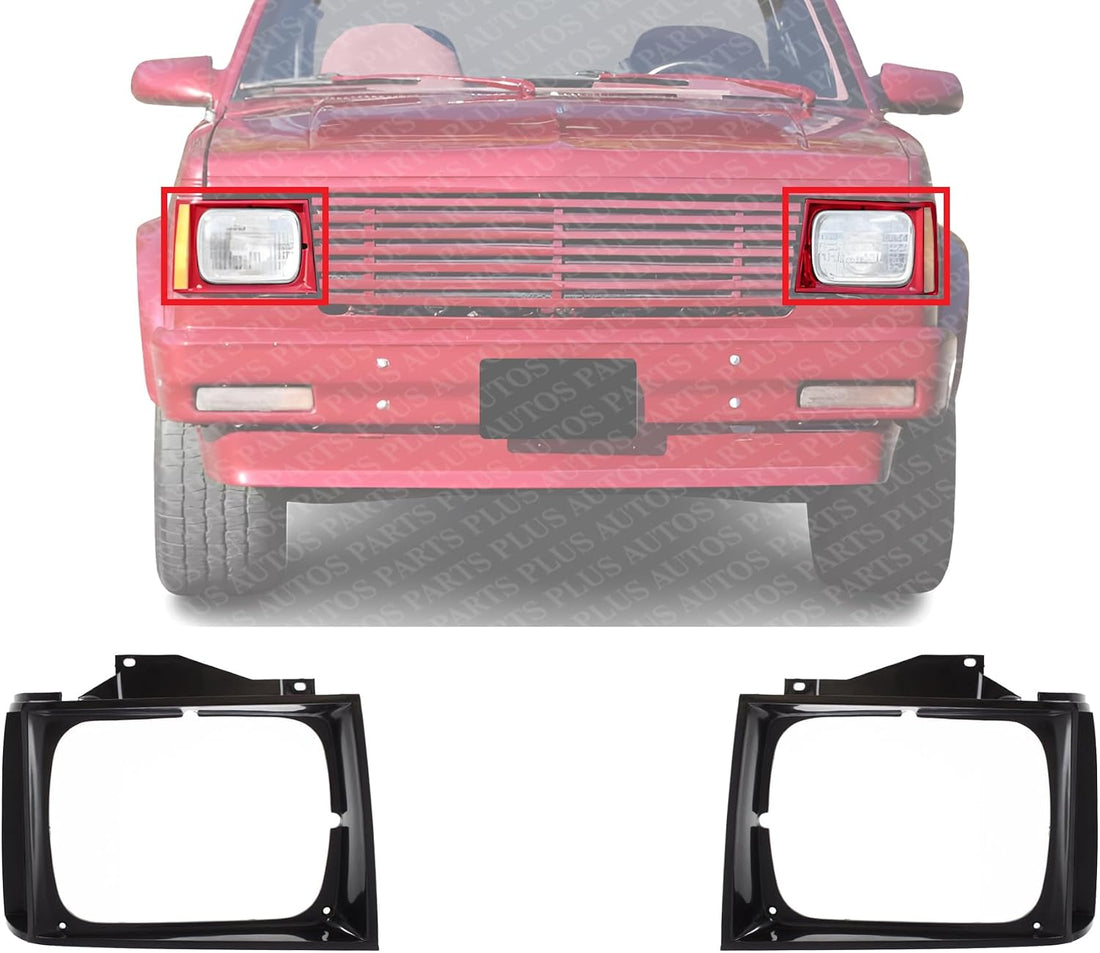Set Of 2 Front Head Light Door Bezel Primed Left Driver & Right Passenger Side Direct Replacement Compatible With 1982-1990 S10 Pickup GM2513127 GM2512127 15653682 15653681