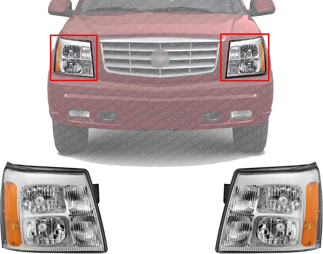 Set of 2 Front Head Light Lens And Housing Left Driver & Right Passenger Side Direct Replacement Compatible With 2003-2006 Cadillac Escalade GM2502236 GM2503236 19208222 19208223