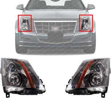 Set Of 2 Front Head Light Assembly Halogen Left Driver & Right Passenger Side Direct Replacement Compatible With 2008-2015 Cadillac CTS GM2502309 GM2503309 22783445 22783446