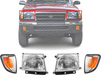 AUTOS PARTS PLUS Front Headlights + Corner Lights Assembly Left Driver & Right Passenger Side Direct Replacement Compatible With 1997-2000 Toyota Tacoma TO2503120 TO2502120 TO2520155 TO2521155
