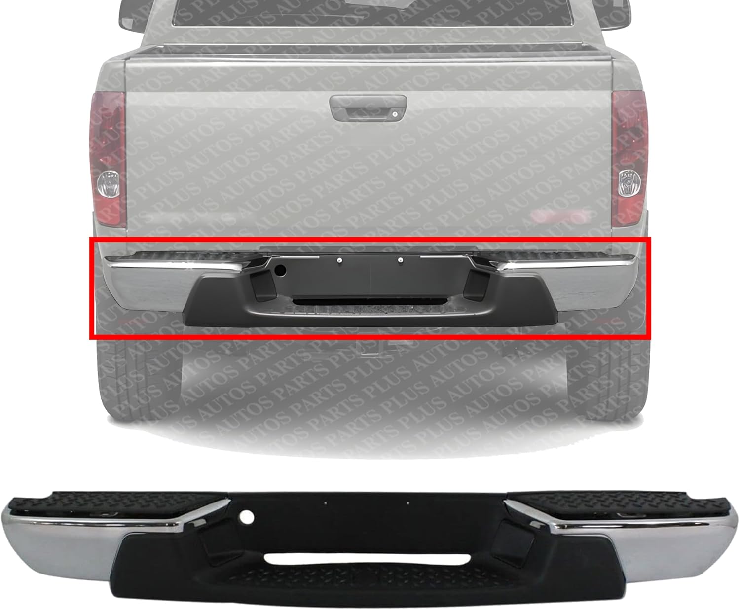 Step Bumper Face Bar & Pad Without Mounting Bracket Chrome Direct Replacement Compatible With 2008-2012 Chevrolet Colorado/GMC Canyon GM1103156 20815916-PFM