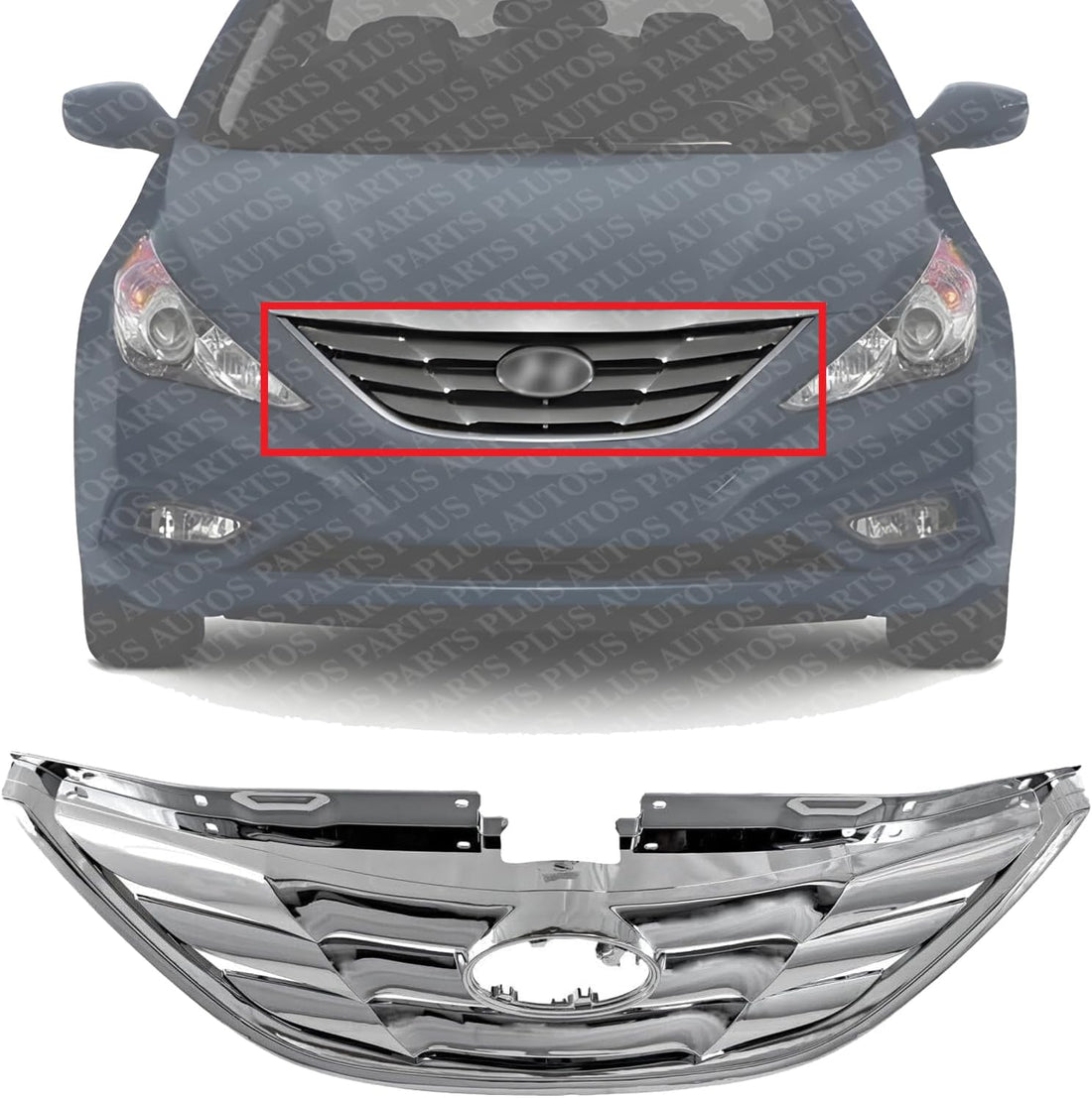 Front Grille Assembly Chrome Shell And Insert Direct Replacement Compatible With 2011-2013 Hyundai Sonata HY1200154 863503S100