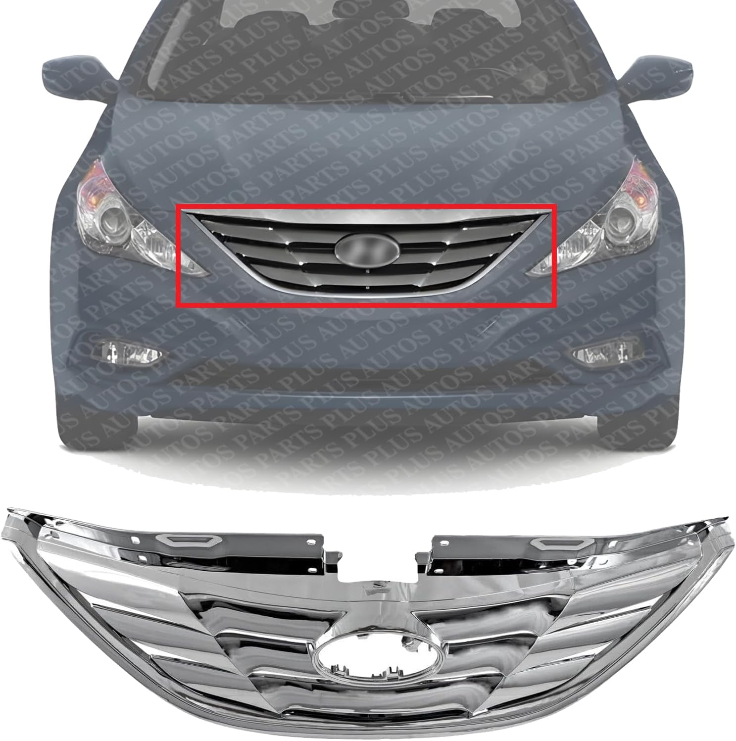Front Grille Assembly Chrome Shell And Insert Direct Replacement Compatible With 2011-2013 Hyundai Sonata HY1200154 863503S100