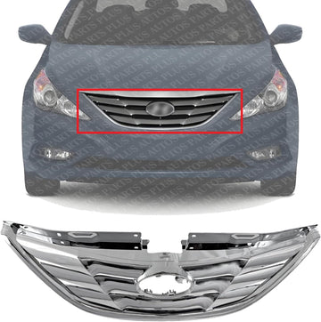 Front Grille Assembly Chrome Shell And Insert Direct Replacement Compatible With 2011-2013 Hyundai Sonata HY1200154 863503S100