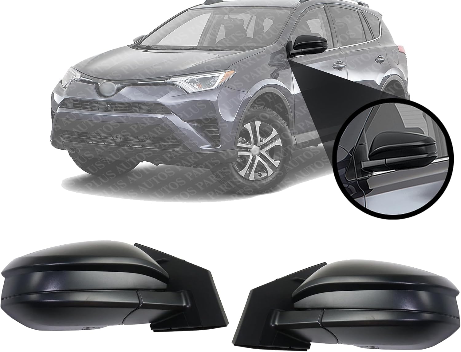 Set Of 2 Front Power Mirror Manual Folding Non-Heated Textured Plastic Right Passenger & Left Driver Side Direct Replacement Compatible With 2016-2018 Toyota RAV4 TO1320345 TO1321345