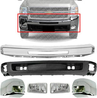 Front Bumper + End Caps Chrome + Lower Valance Textured + Fog Light Assembly Right & Left Side Direct Replacement Compatible With Chevrolet Silverado 2500HD 3500HD 2007-2010 GM1092202