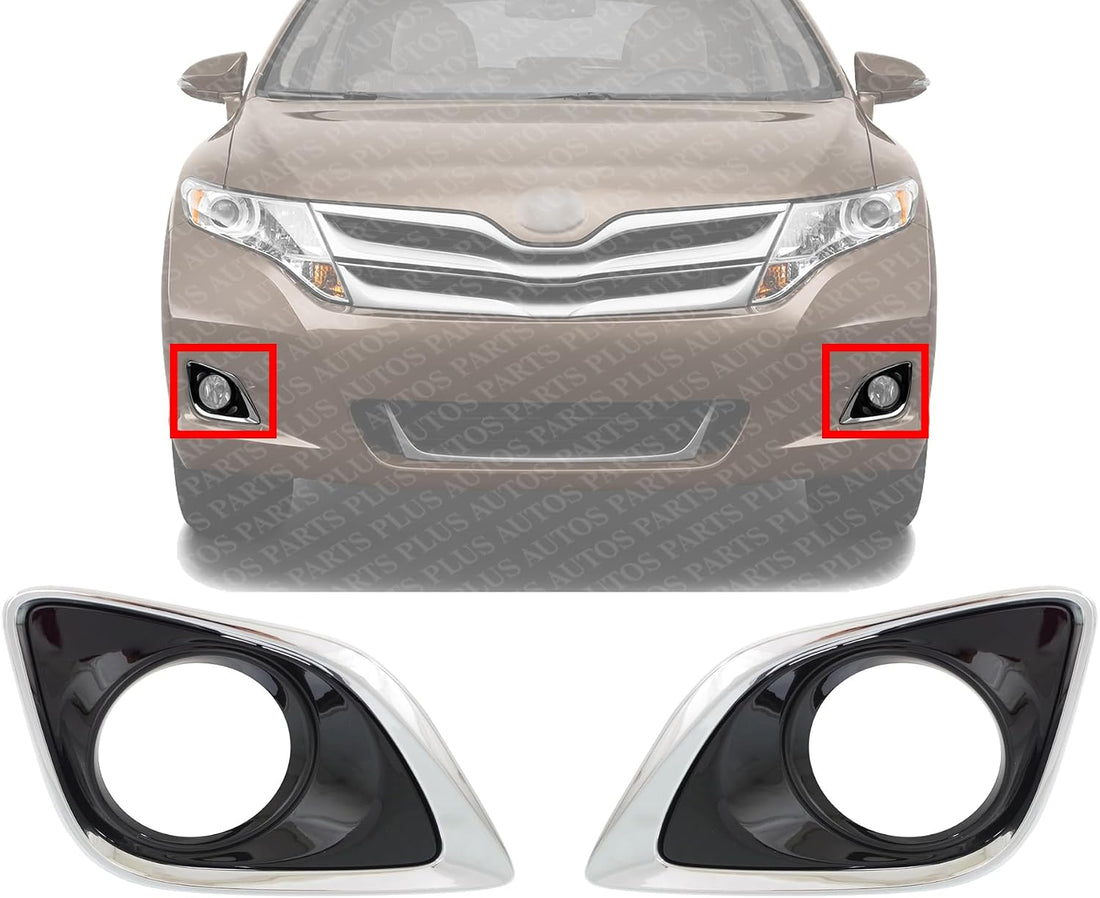 Set Of 2 Front Fog Light Molding Chrome Left Driver & Right Passenger Side Direct Replacement Compatible With 2013-2016 Toyota Venza TO1039183 TO1038183 520300T010 520400T010