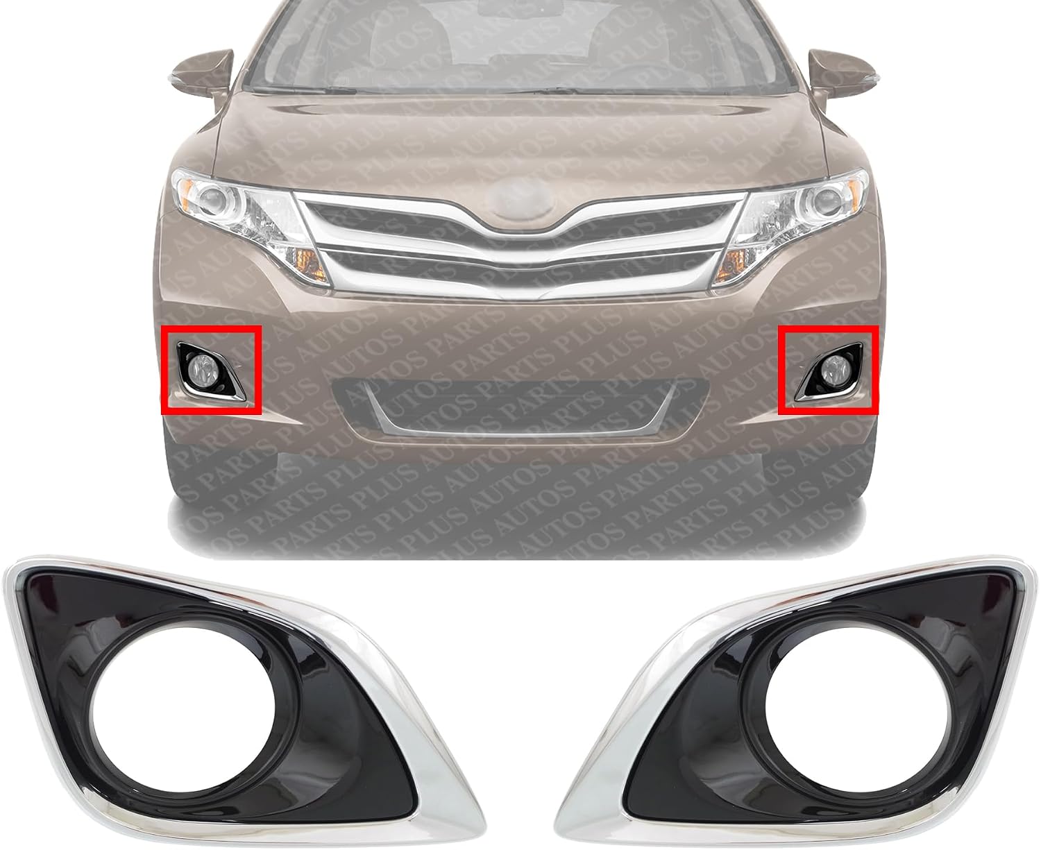 Set Of 2 Front Fog Light Molding Chrome Left Driver & Right Passenger Side Direct Replacement Compatible With 2013-2016 Toyota Venza TO1039183 TO1038183 520300T010 520400T010