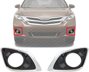 Set Of 2 Front Fog Light Molding Chrome Left Driver & Right Passenger Side Direct Replacement Compatible With 2013-2016 Toyota Venza TO1039183 TO1038183 520300T010 520400T010