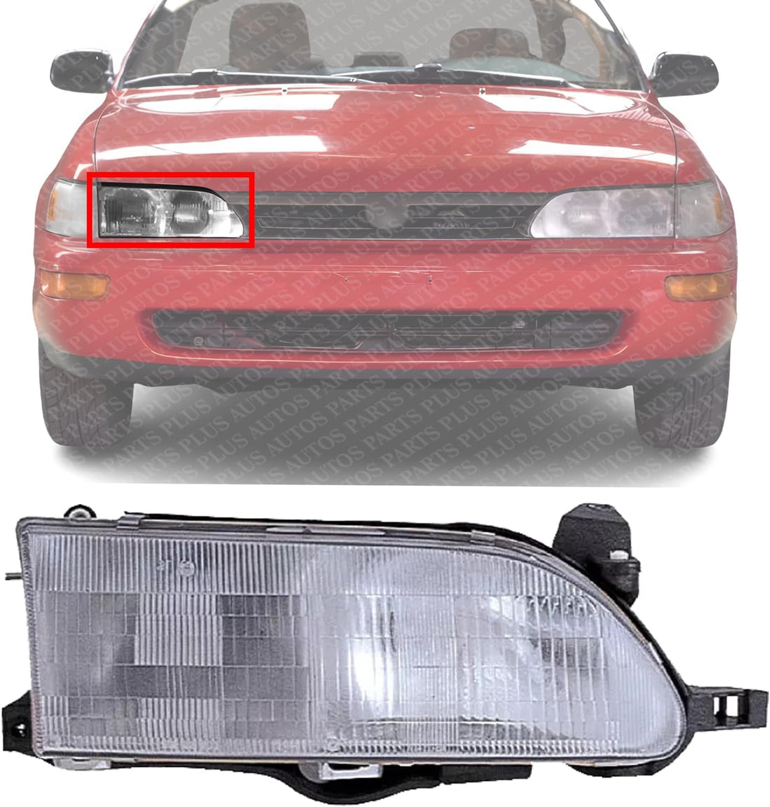 Front Head Light Assembly Right Passenger Side Direct Replacement Compatible With 1993-1997 Toyota Corolla TO2503107 811101E221