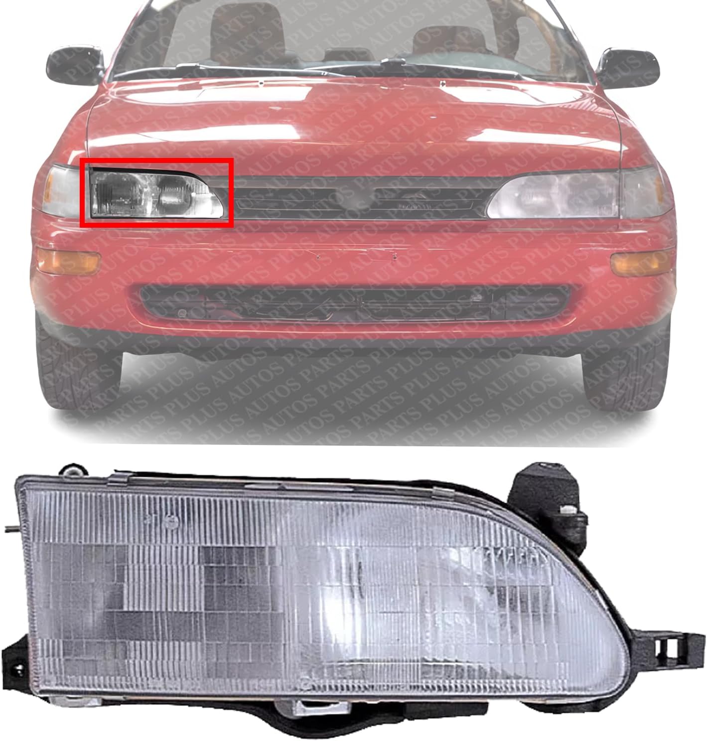 Front Head Light Assembly Right Passenger Side Direct Replacement Compatible With 1993-1997 Toyota Corolla TO2503107 811101E221