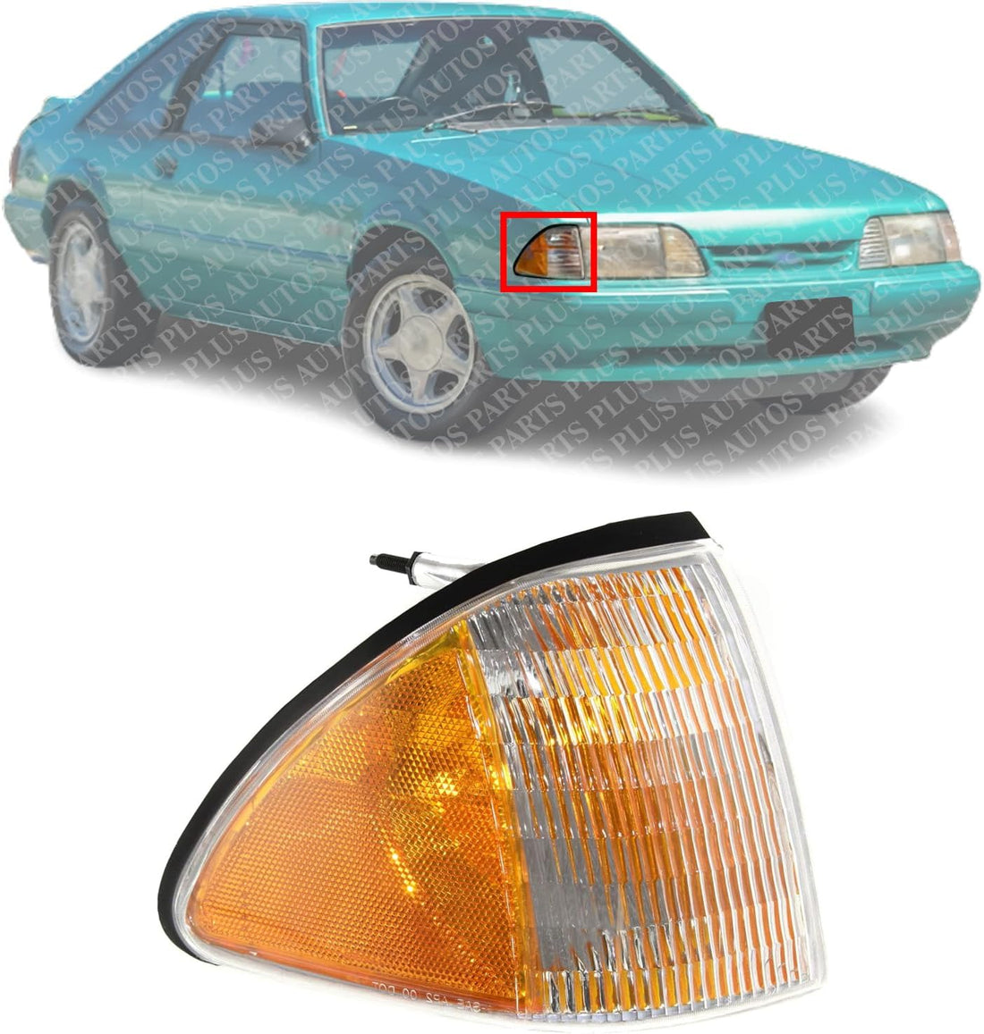 Front Outer Corner Light Lens And Housing Right Passenger Side Direct Replacement Compatible With 1987-1993 Ford Mustang FO2551103 E7ZZ15A201A