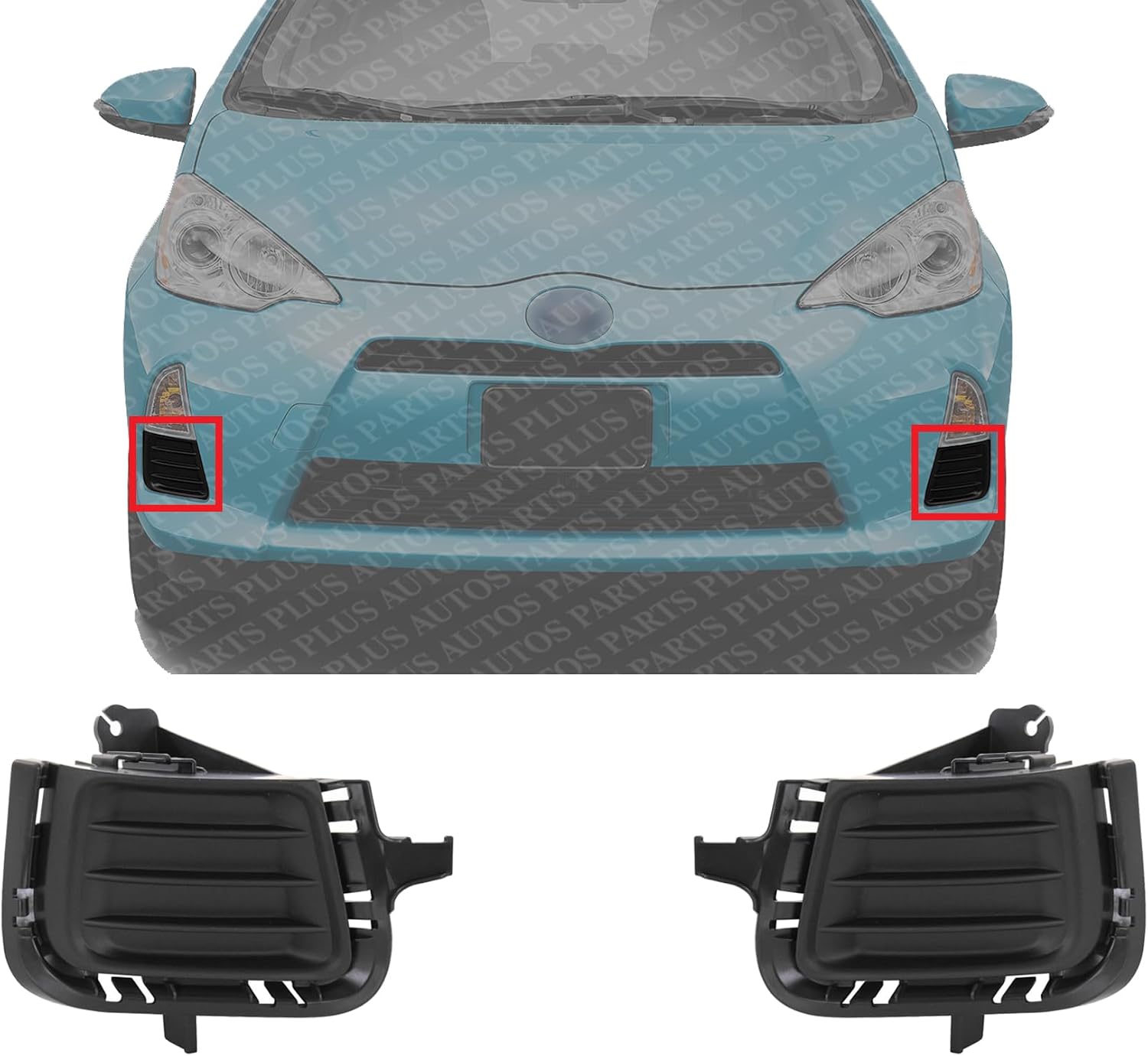 Set Of 2 Front Fog Light Cover Textured Plastic Left Driver & Right Passenger Side Direct Replacement Compatible With 2012-2014 Toyota Prius C TO1039164 TO1038164