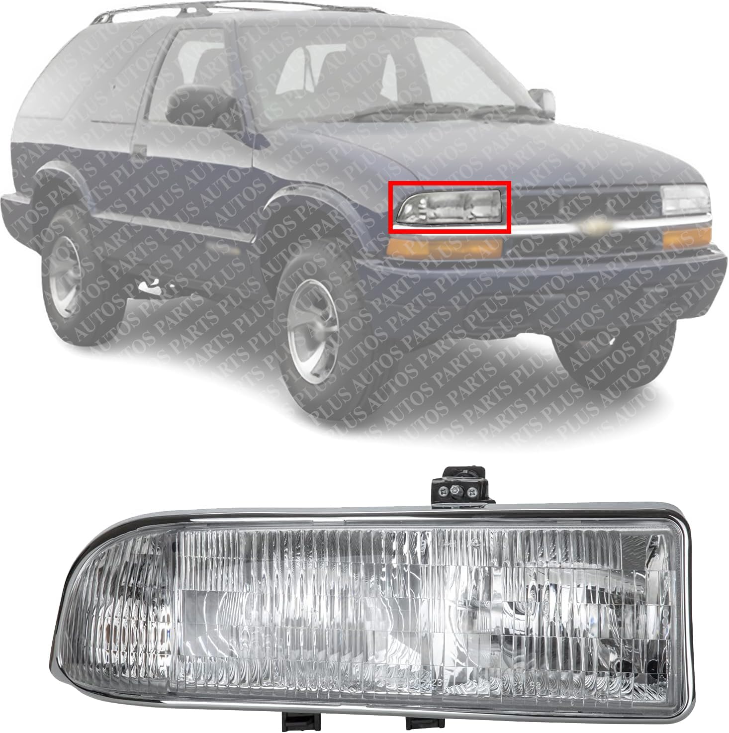 Front Head Light Right Passenger Side Direct Replacement Compatible With 1998-2005 Chevrolet Blazer / 1988-2004 S10 GM2503172 16526218