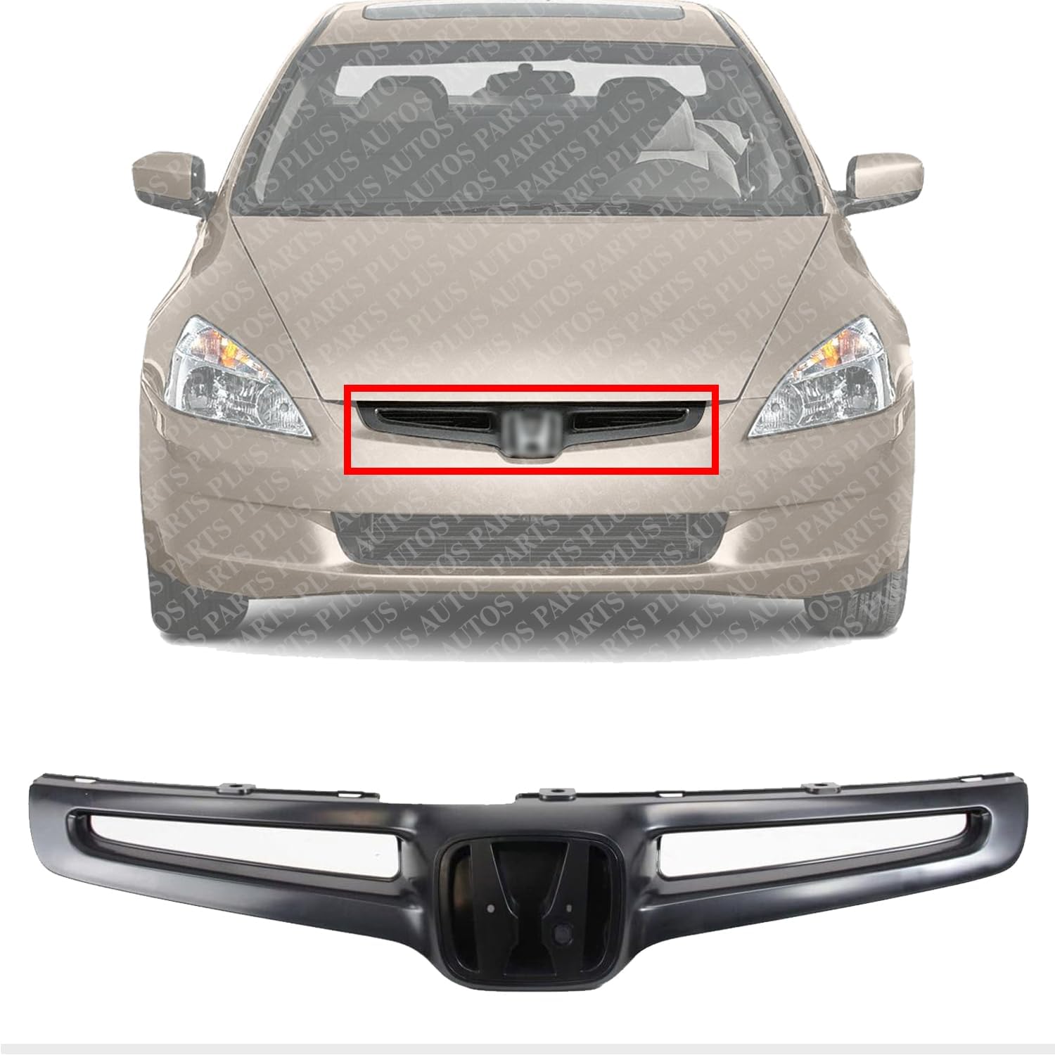 AUTOS PARTS PLUS Front Bumper Upper Grille Primed Plastic Direct Replacement Compatible With 2003-2005 Honda Accord HO1200157 71121SDAA00