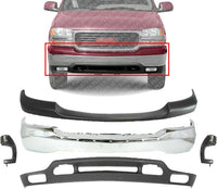 AUTOS PARTS PLUS Front Bumper Chrome Steel With Brackets + Upper Cover Primed + Valance Textured Direct Replacement Compatible With 1999-2002 GMC Sierra/ 2000-2006 Yukon 1500 2500 GM1051104