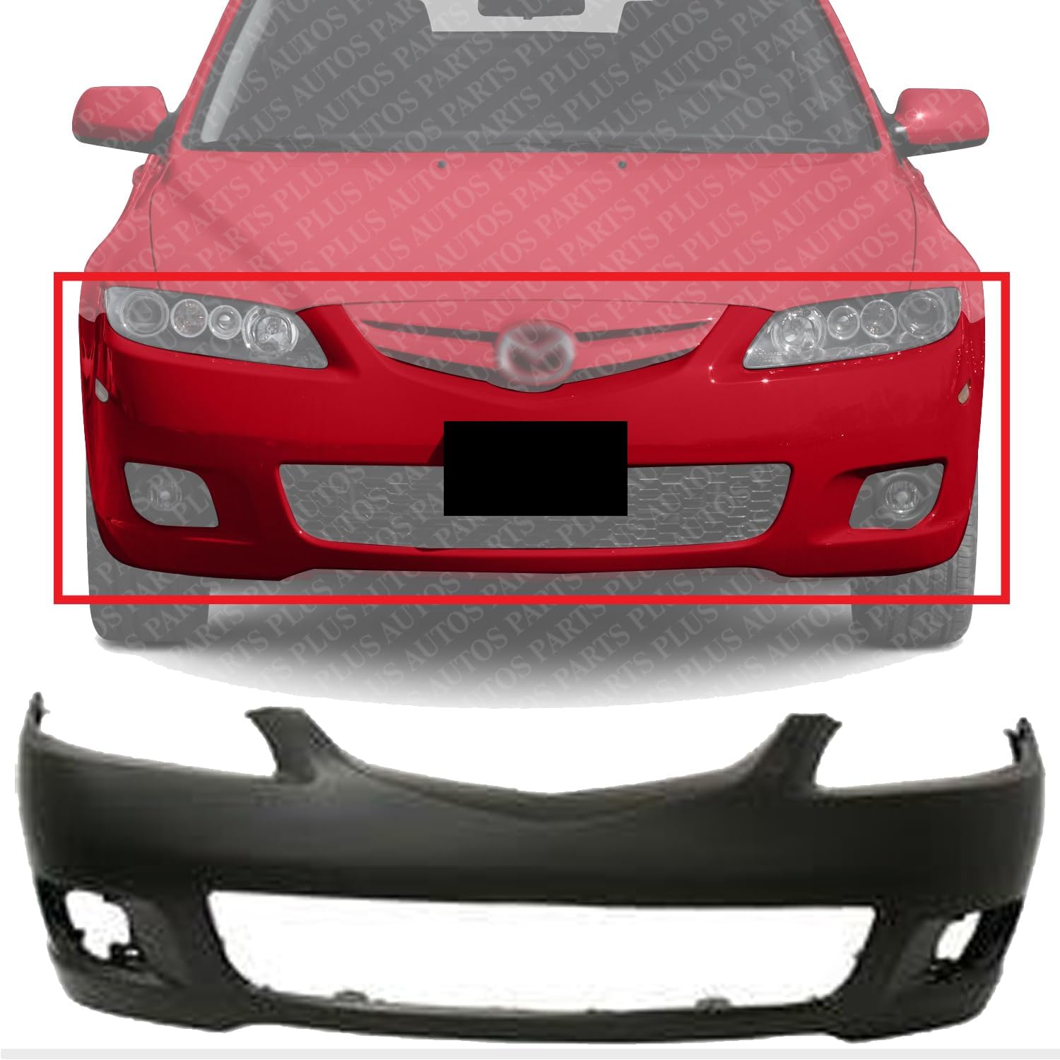 Front Bumper Cover Primed With Fog Light Holes Direct Replacement Compatible With 2006-2008 Mazda 6 MA1000218 GPYA50031ABB