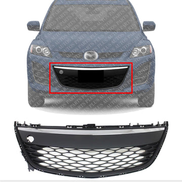 Front Bumper Grille Black With Chrome Trim Direct Replacement Compatible With 2010-2012 Mazda CX-7 MA1036121 EH44501T0H