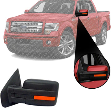 Front Power Mirror Manual Folding Heated Textured Left Driver Side Direct Replacement Compatible With 2011-2014 Ford F-150 FO1320407 BL3Z17683CA