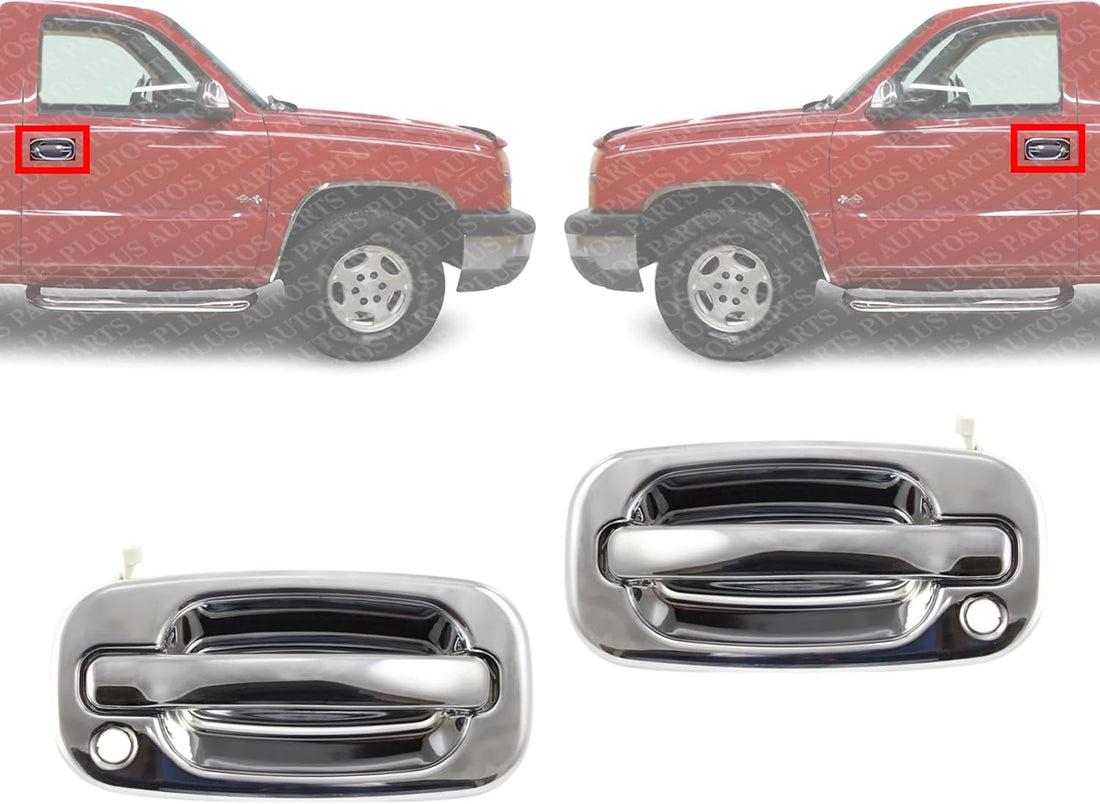 Set of 2 Front Exterior Door Handle Chrome with Keyhole Left Driver & Right Passenger Side Direct Replacement Compatible with 1999-2006 Chevrolet Silverado/GMC Sierra 1500 2500 3500