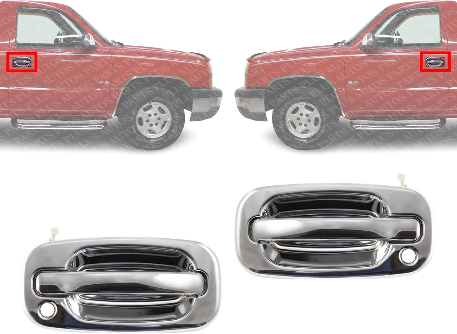 Set of 2 Front Exterior Door Handle Chrome with Keyhole Left Driver & Right Passenger Side Direct Replacement Compatible with 1999-2006 Chevrolet Silverado/GMC Sierra 1500 2500 3500