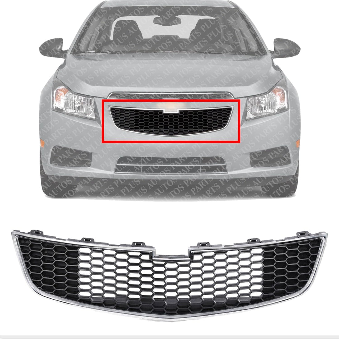 Front Bumper Grille Chrome Shell/Painted Black Insert Direct Replacement Compatible With 2011-2014 Chevrolet Cruze GM1200624 95225615