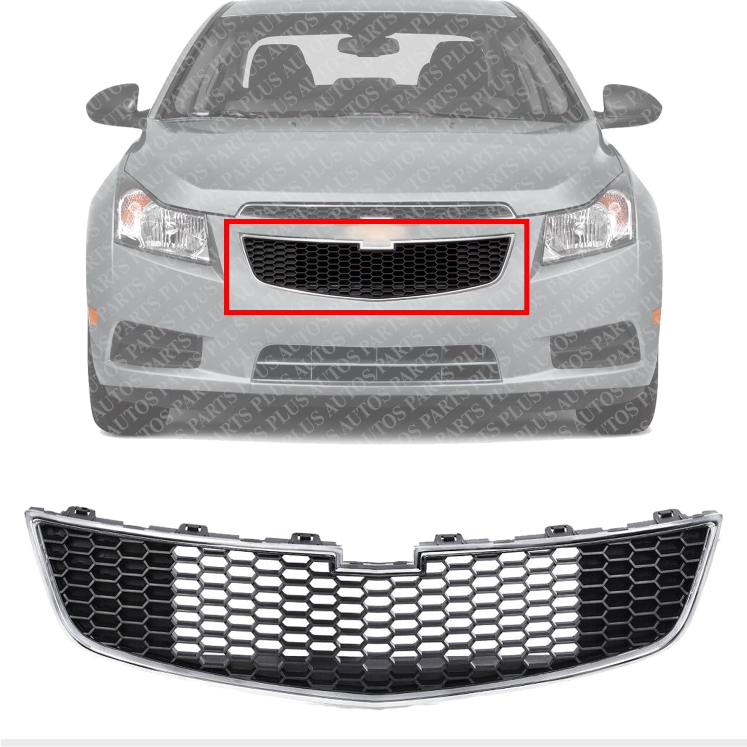 Front Bumper Grille Chrome Shell/Painted Black Insert Direct Replacement Compatible With 2011-2014 Chevrolet Cruze GM1200624 95225615
