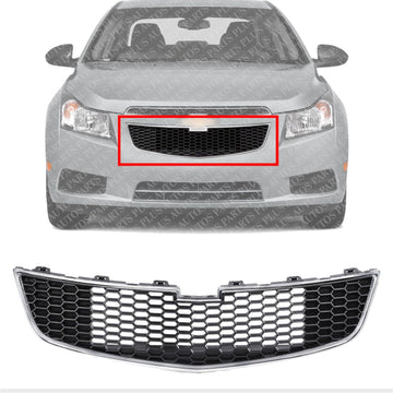 Front Bumper Grille Chrome Shell/Painted Black Insert Direct Replacement Compatible With 2011-2014 Chevrolet Cruze GM1200624 95225615