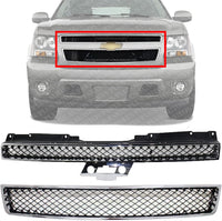 Front Bumper Upper And Lower Grille Chrome Shell And Primed Insert Direct Replacement Compatible With 2007-2014 Chevrolet Tahoe / 2007-2013 Avalanche GM1200563 GM1200553 22830013