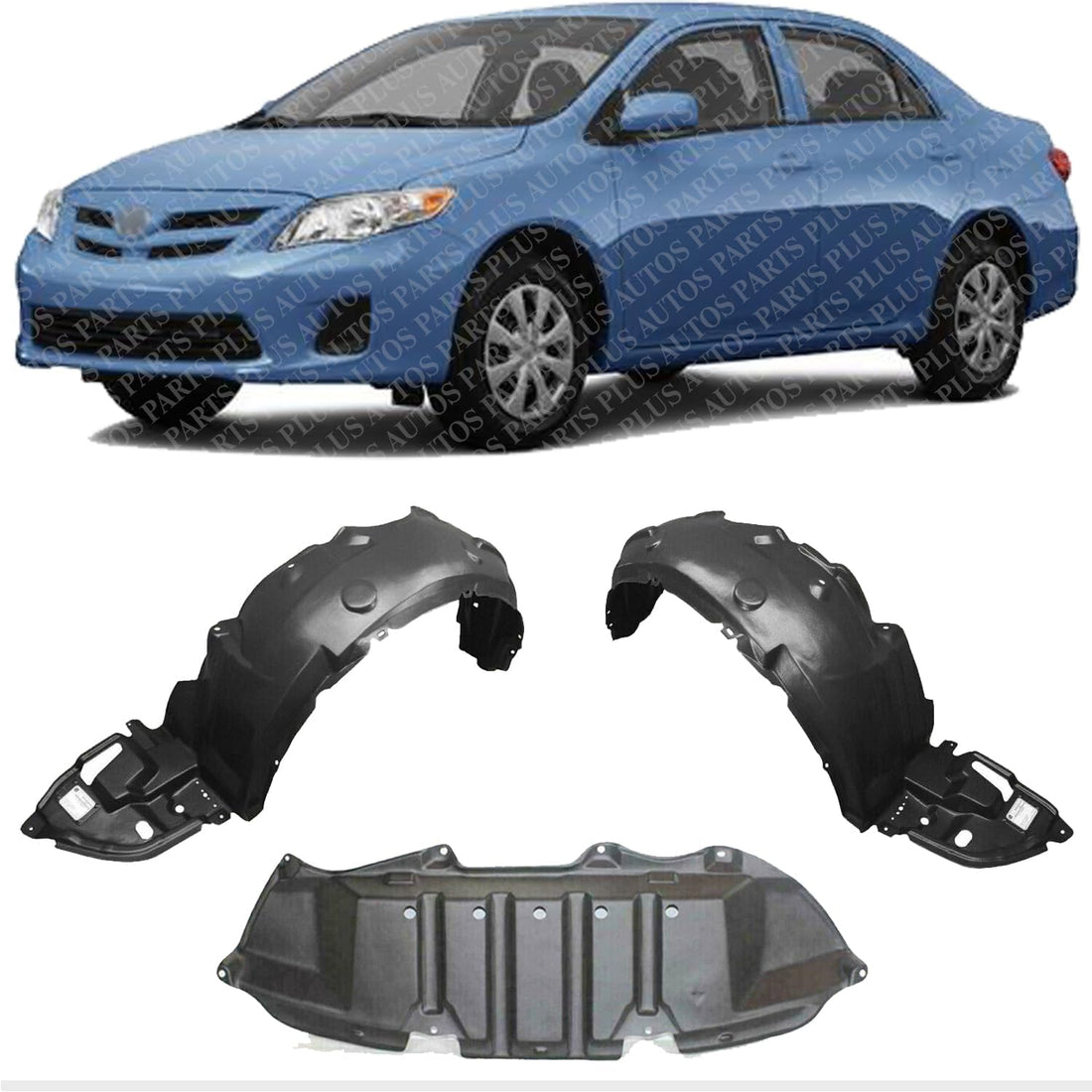 Front Engine Splash Shield + Fender Liner Plastic Left Driver & Right Passenger Side Direct Replacement Compatible With 2011-2012 Toyota Corolla TO1249162 TO1248162 TO1228148