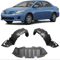 Front Engine Splash Shield + Fender Liner Plastic Left Driver & Right Passenger Side Direct Replacement Compatible With 2011-2012 Toyota Corolla TO1249162 TO1248162 TO1228148