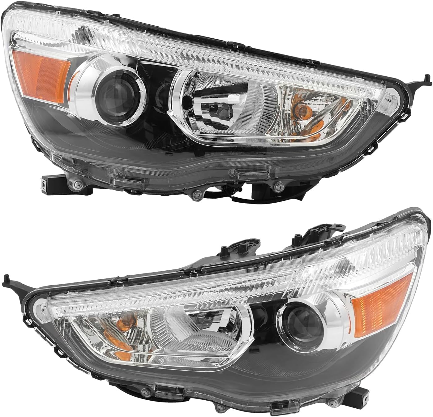 Front Bumper Cover Primed + Upper & Lower Grille + Chrome Molding + Headlight + Fog Light + Trim Left & Right Side Direct Replacement Compatible With 2011-2012 Mitsubishi Outlander