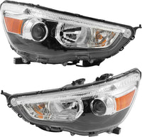 Front Bumper Cover Primed + Upper & Lower Grille + Chrome Molding + Headlight + Fog Light + Trim Left & Right Side Direct Replacement Compatible With 2011-2012 Mitsubishi Outlander