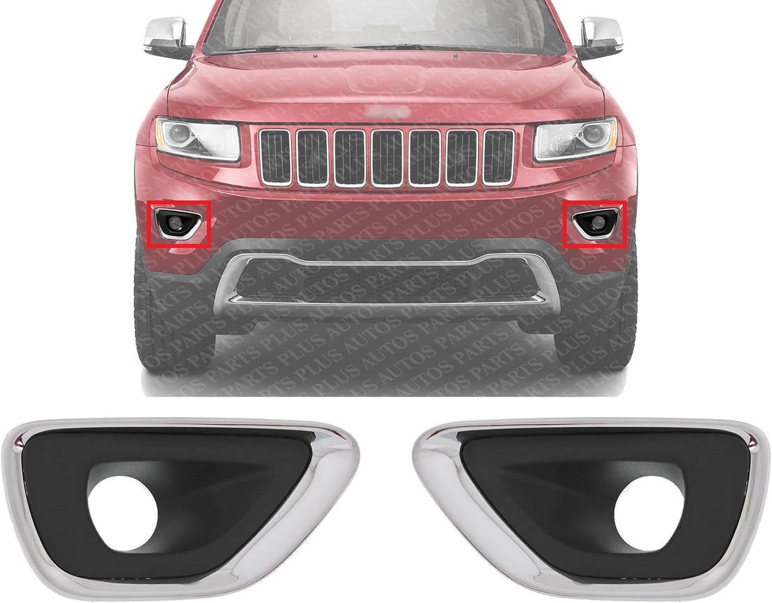 Set Of 2 Front Fog Light Molding Primed With Chrome Trim Left Driver & Right Passenger Side Direct Replacement Compatible With 2014-2016 Jeep Grand Cherokee CH1039147 CH1038147