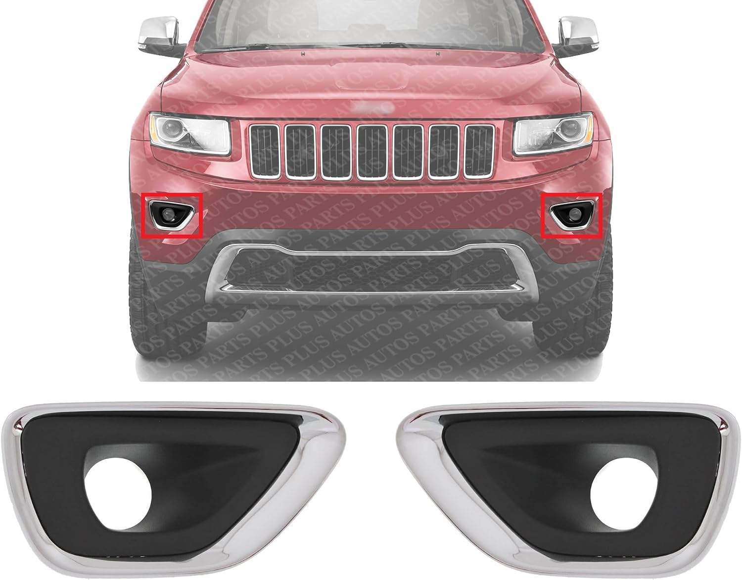 Set Of 2 Front Fog Light Molding Primed With Chrome Trim Left Driver & Right Passenger Side Direct Replacement Compatible With 2014-2016 Jeep Grand Cherokee CH1039147 CH1038147