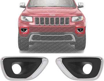 Set Of 2 Front Fog Light Molding Primed With Chrome Trim Left Driver & Right Passenger Side Direct Replacement Compatible With 2014-2016 Jeep Grand Cherokee CH1039147 CH1038147