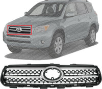 Front Grille Assembly Primed Shell And Insert With Chrome Molding Plastic Direct Replacement Compatible With 2006-2008 Toyota RAV4 TO1200292 5310142180