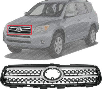 Front Grille Assembly Primed Shell And Insert With Chrome Molding Plastic Direct Replacement Compatible With 2006-2008 Toyota RAV4 TO1200292 5310142180