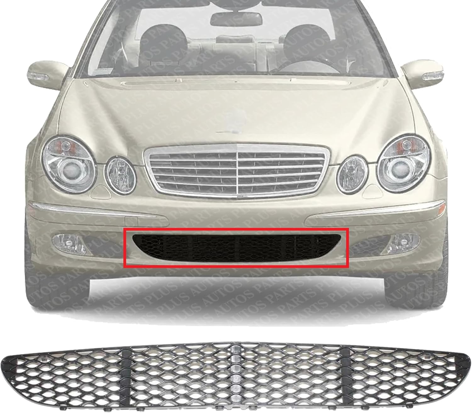 Front Bumper Center Grille Textured Plastic Direct Replacement Compatible With 2005-2006 Mercedes Benz E-Class MB1036106 2118850053