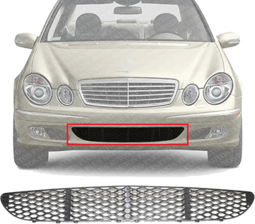 Front Bumper Center Grille Textured Plastic Direct Replacement Compatible With 2005-2006 Mercedes Benz E-Class MB1036106 2118850053