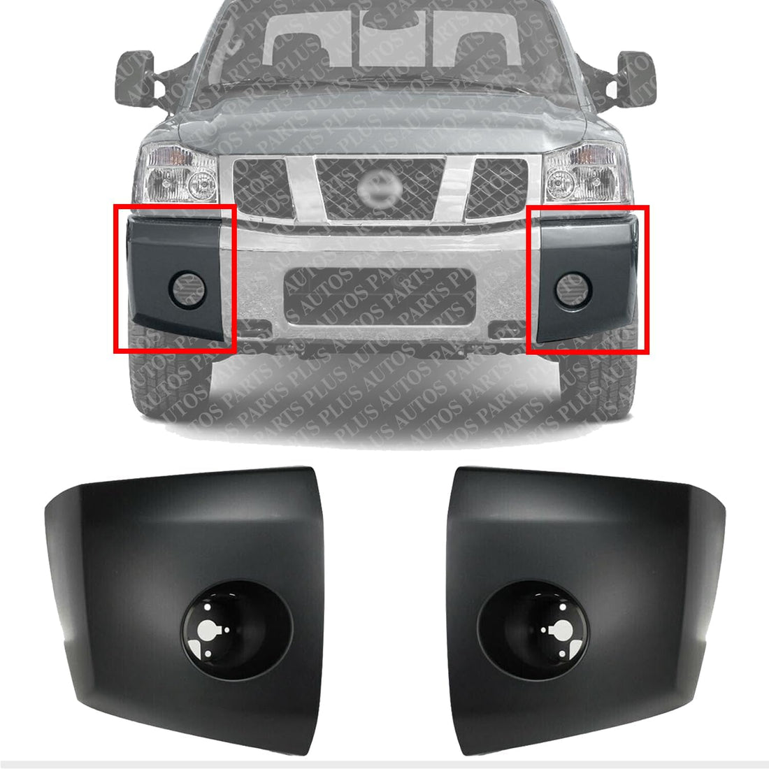 Set Of 2 Front Bumper End Cap Primed Left Driver & Right Passenger Side Direct Replacement Compatible With 2004-2007 Nissan Titan NI1005147 NI1004147 620247S220 620257S220