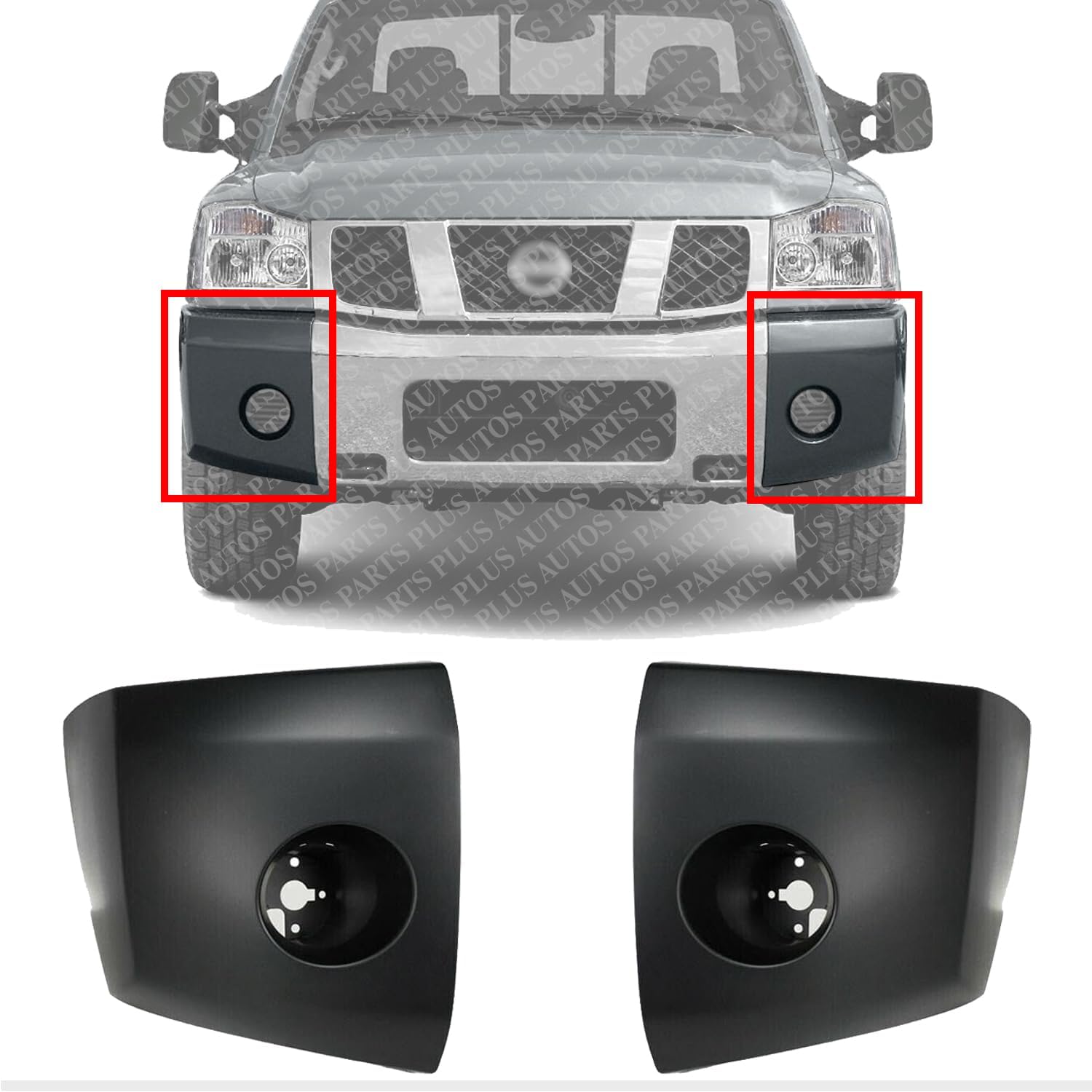 Set Of 2 Front Bumper End Cap Primed Left Driver & Right Passenger Side Direct Replacement Compatible With 2004-2007 Nissan Titan NI1005147 NI1004147 620247S220 620257S220