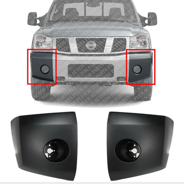 Set Of 2 Front Bumper End Cap Primed Left Driver & Right Passenger Side Direct Replacement Compatible With 2004-2007 Nissan Titan NI1005147 NI1004147 620247S220 620257S220