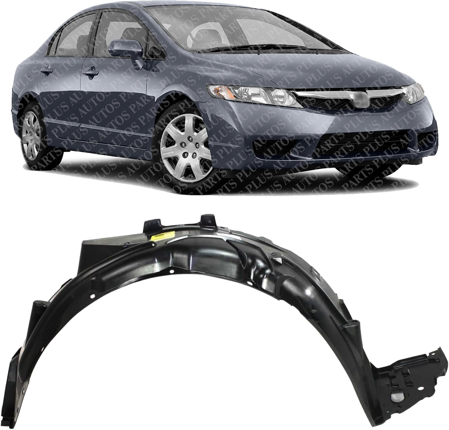 Front Fender Liner With Pad Right Passenger Side Direct Replacement Compatible With 2006-2011 Honda Civic HO1249134 74101SNAA00