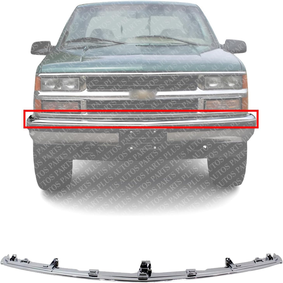 Front Bumper Filler Center Chrome Direct Replacement Compatible With 1994-2000 Chevrolet/GMC C/K-Series C040318 12376285-PFM