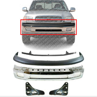 Front Bumper Chrome Steel + Upper Cover Textured + Filler Primed + Bracket Set Of 2 Left Driver & Light Passenger Side Direct Replacement Compatible With 2000-2006 Toyota Tundra