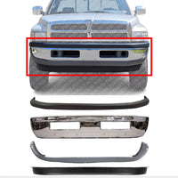 Front Bumper Chrome Steel + Upper & Lower Cover + Valance Air Deflector Textured Direct Replacement For 1994-2001 Dodge Ram 1500/1994-2002 2500 3500 CH1000232 CH1000160 CH1002256
