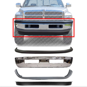 Front Bumper Chrome Steel + Upper & Lower Cover + Valance Air Deflector Textured Direct Replacement For 1994-2001 Dodge Ram 1500/1994-2002 2500 3500 CH1000232 CH1000160 CH1002256