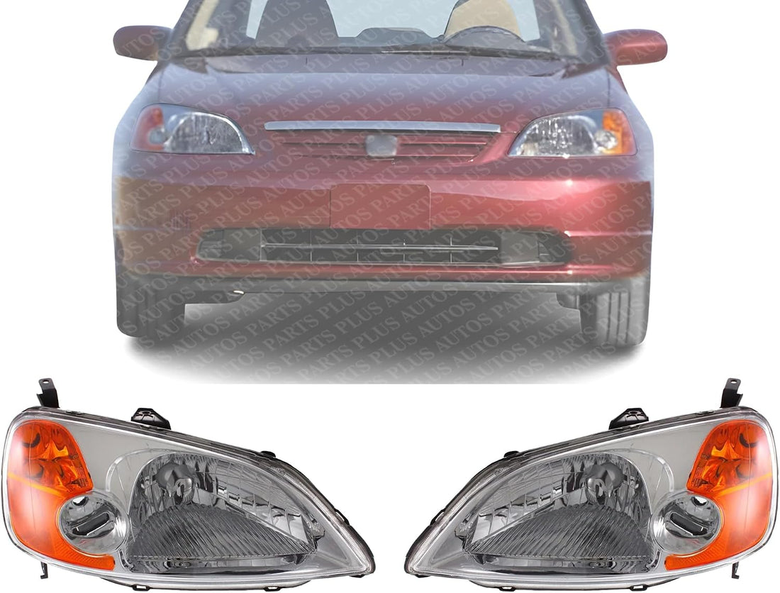 Set Of 2 Front Head Light Assembly Lens and Housing Left Driver & Right Passenger Side Direct Replacement Compatible With 2001-2003 Honda Civic HO2502116 HO2503116