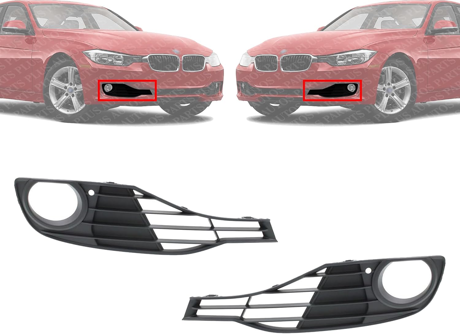 Set Of 2 Front Fog Lamp Molding Textured Right Passenger & Left Driver Side Direct Replacement Compatible With 2012-2015 BMW 3 Series BM1039129 BM1038129 51117255368 51117255369
